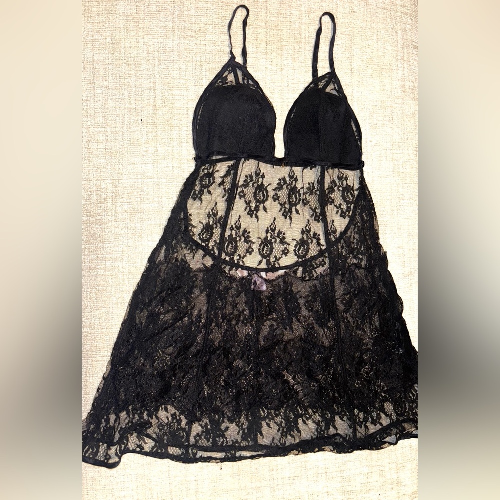Victoria’s Secret Medium Very Sexy Black Lace Babydoll Lingerie Nightie Dress